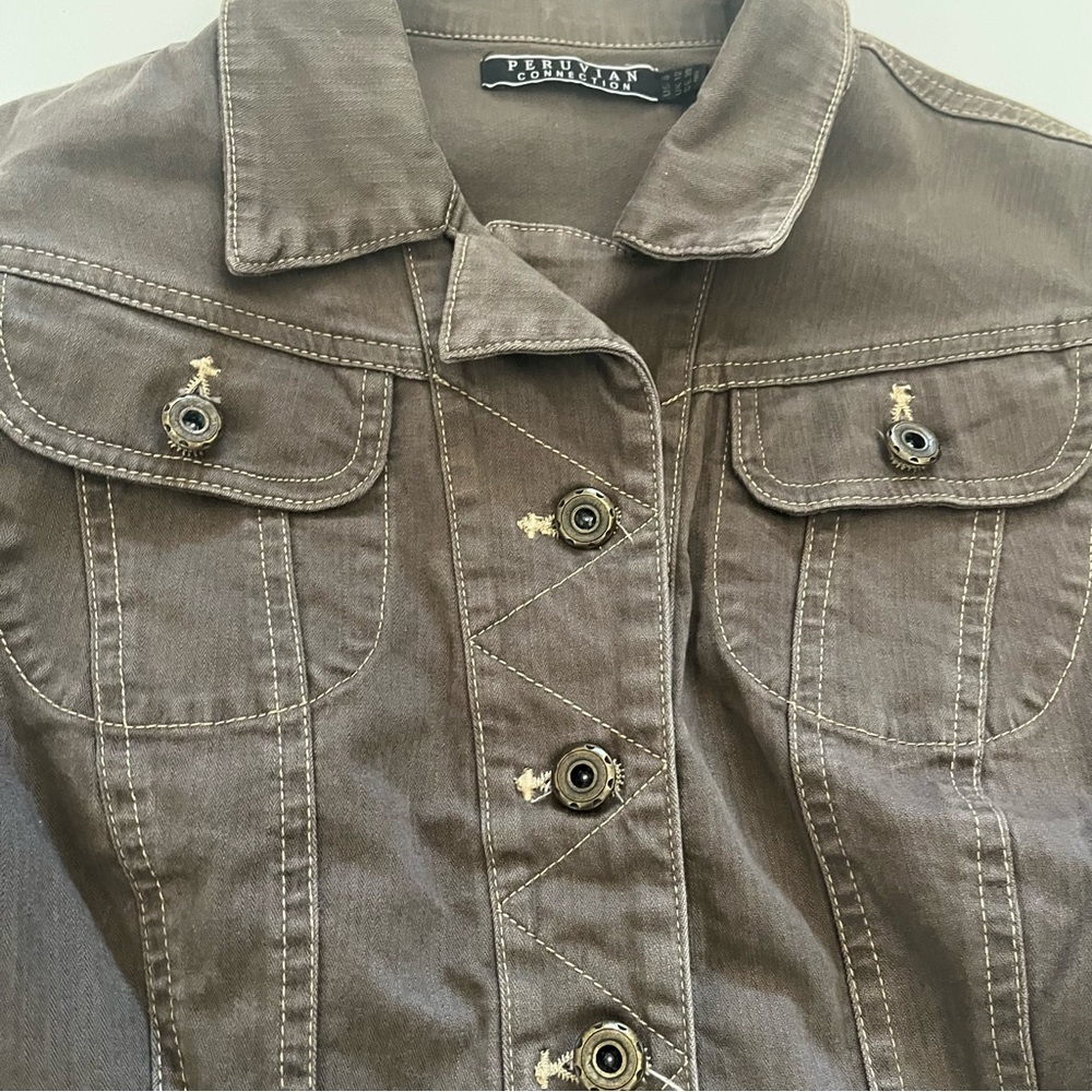 Peruvian Connection Brown Chelsea Jean Jacket Size 8 - Picture 4 of 10
